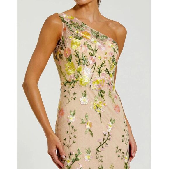 Mac Duggal 68606 Size 12 One Shoulder Lace Floral Embroidered Gown Maxi Dress - Picture 5 of 16